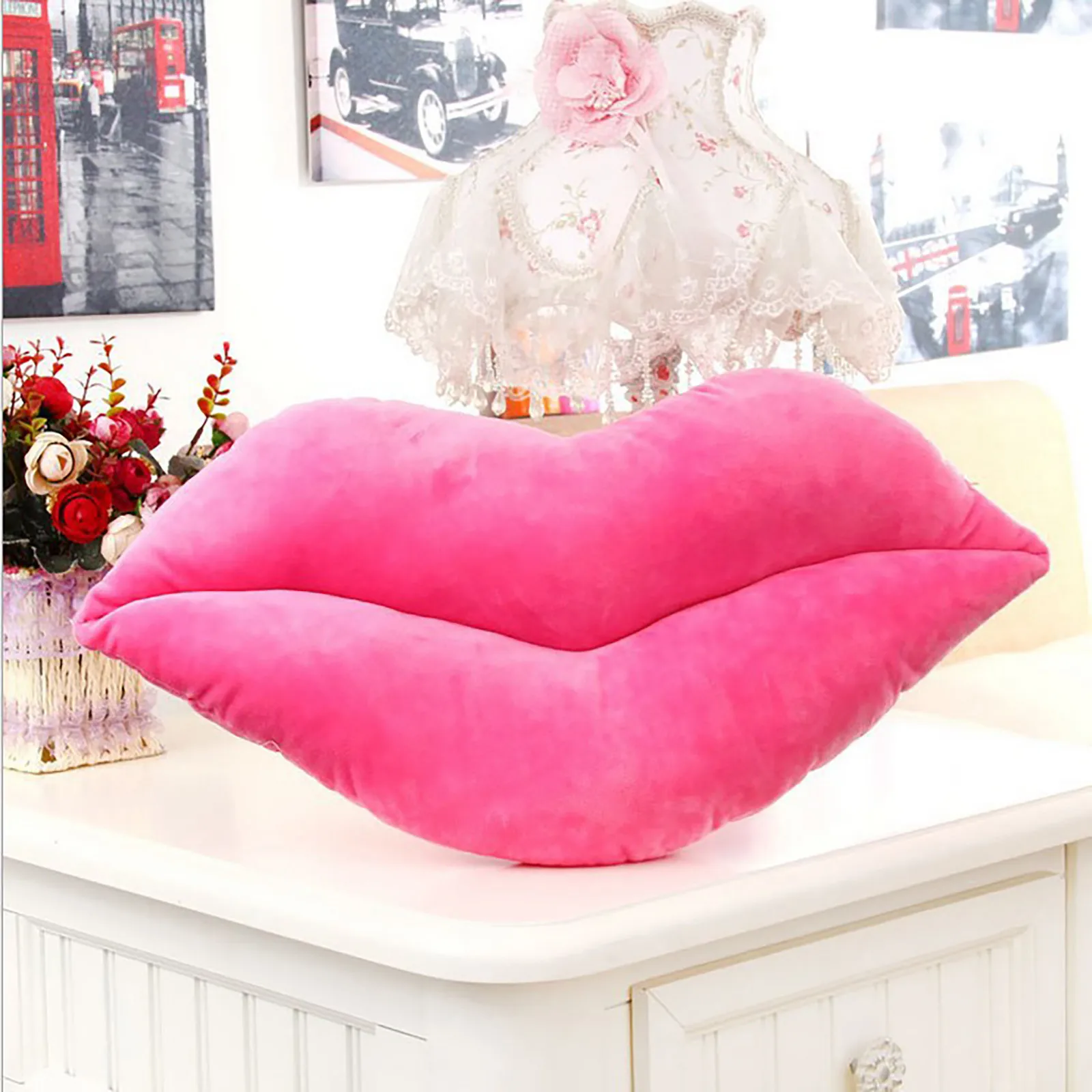 Valentine\'S Day Pink Lips Shaped Pillow Couple Plush Cushion Pillow Festival Celebration Party Supplies Romantic Gifts DIY 2024