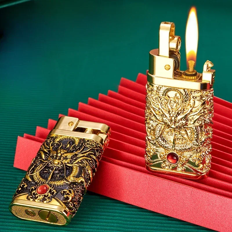 

Creative Dragon Shaped Lighter Smoking Accessories Grinding Wheel Fireproof and Windproof Retro Lighter Cigarettes Men's Gift