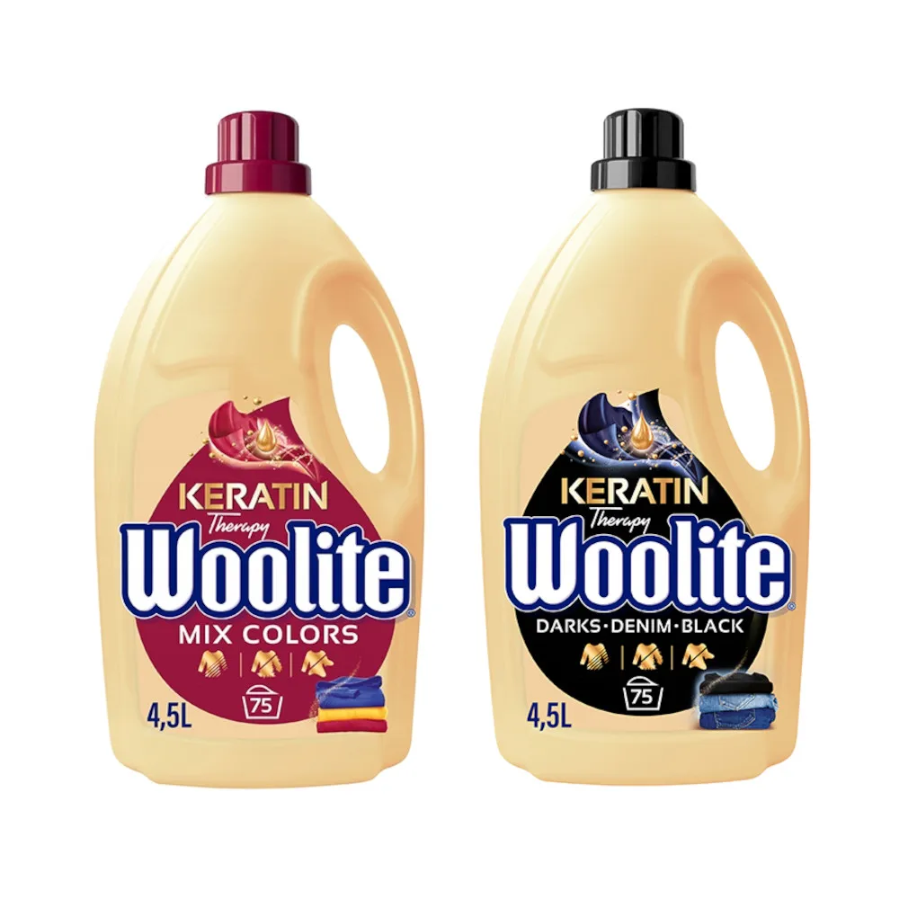 WOOLITE Keratin Therapy MIX wasmiddel zwart + kleur 75 wasbeurten 2x4,5 L
