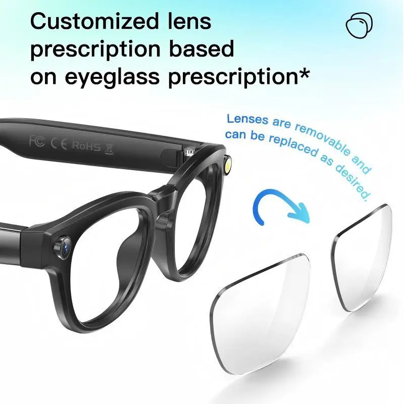Inteligentne okulary z kamerą AI 800MP, okulary Bluetooth z funkcją rozmów, odtwarzania muzyki, rozpoznawania obiektów, tłumaczenia AI i wieloma funkcjami.