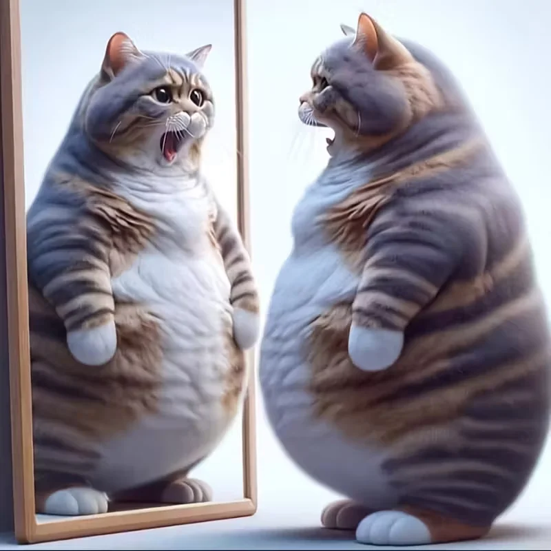 

5D DIY Алмазная картина для начинающих — толстый маленький кот, дивиться в зеркале, декоративное изображение, праздничный подарок