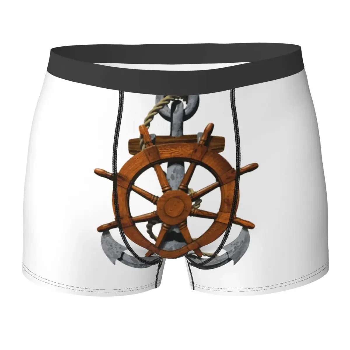 Men's Nautical Ships Wheel And Anchor Boxer Shorts Panties Soft Underwear Yacht Male Novelty Plus Size Underpants