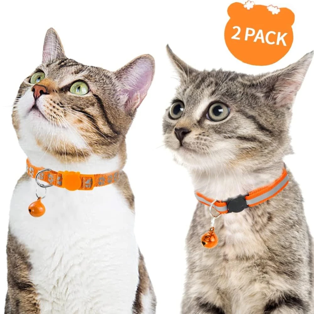 2PCS Cat Collar Safety Elastic Adjustable Neck Strap With Bell For Kitten Puppy Pet Leash Accessories Reflective Cat Collar