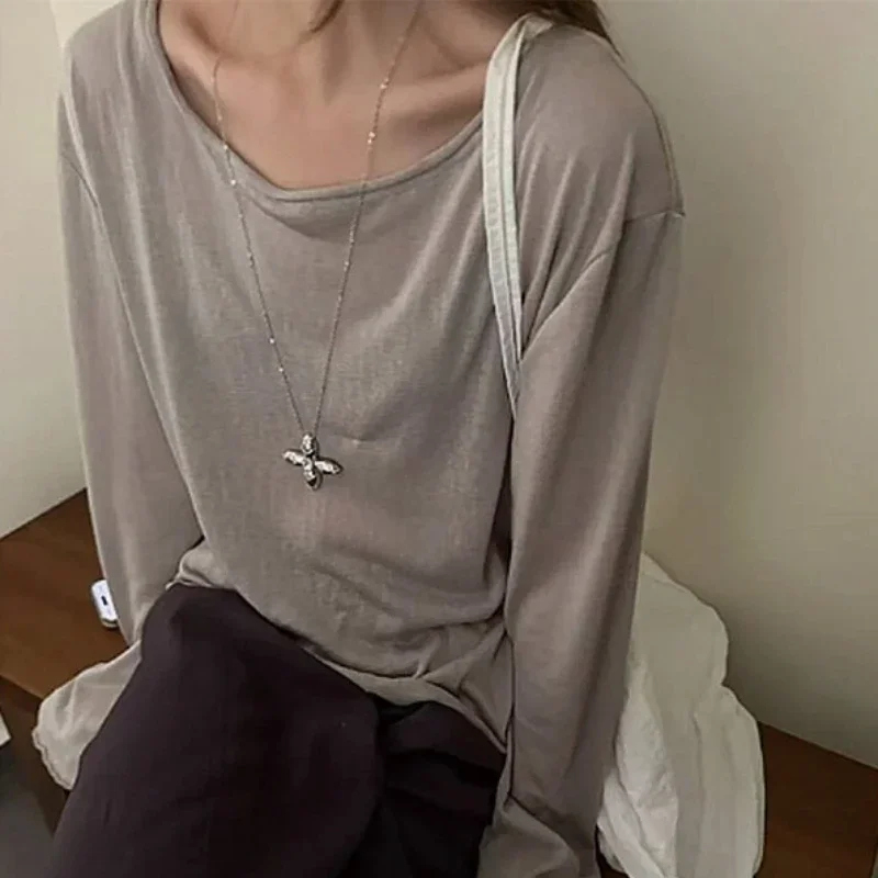 Spring Autumn 2026 Top T-shirt Thin Cool Breathable Tencel Hoodie Snowflake Texture Micro Transparent Long Sleeve