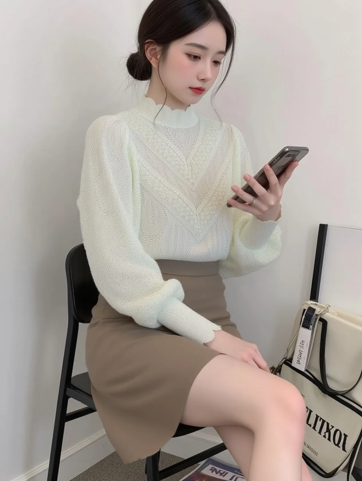 Blouses Women Elegant Lace-adorned Half-high Tailored French Refinement Solid Spring Autumn Poised Minimalist Graceful Style