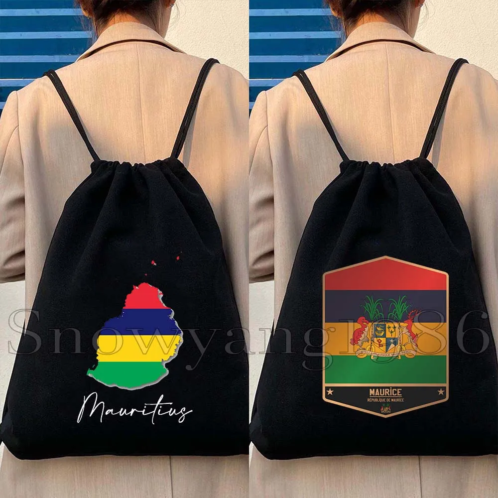 Mauritius Island Country Map Flag Indian Ocean Cute Canvas Drawstring Bags Soccer Backpack Gym Cotton Sackpack Gifts String Bags
