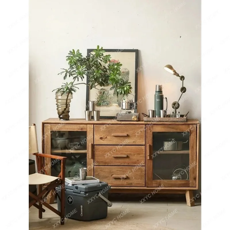 XXLog glass double door three bucket cabinet living room locker country pine cabinet