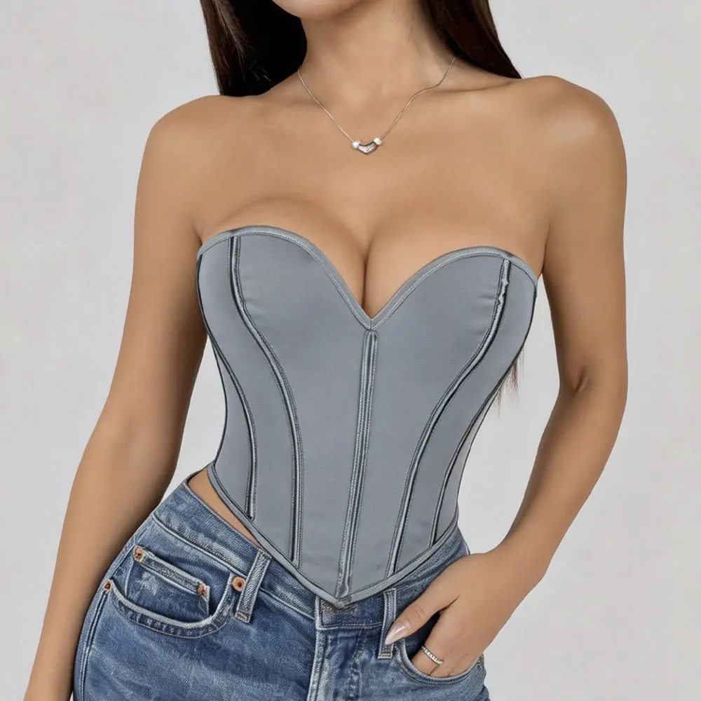 

Women Sexy Overbust Corset Crop Top Lace Up Brocade Bustiers Body Shaper Push Up Corselet
