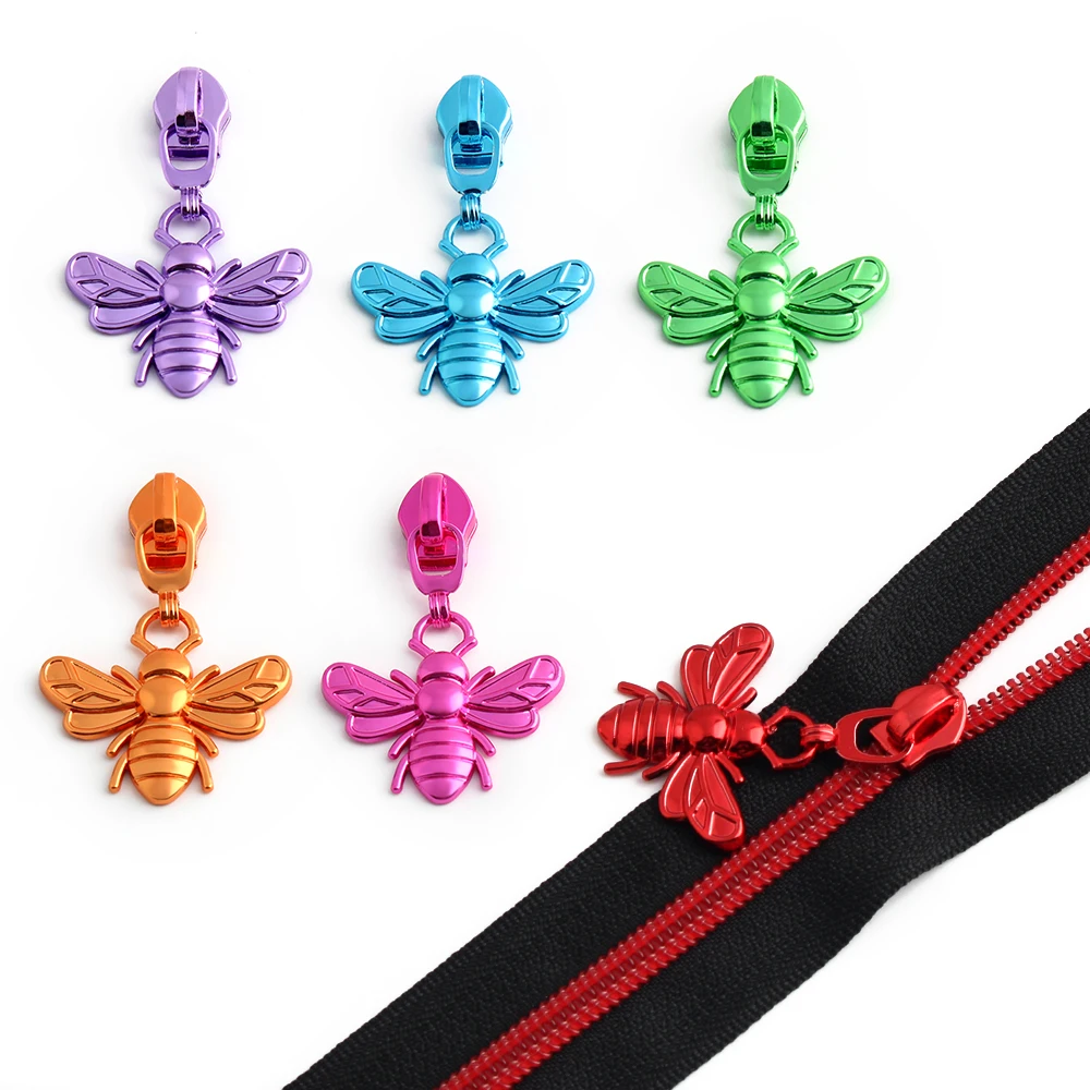 5/10/20 Pcs Bee Shape 5# Zipper Sliders for Nylon Zippers, Zip Head Puller Bag Clothes Luggage Repair Kit DIY Sewing Accessories