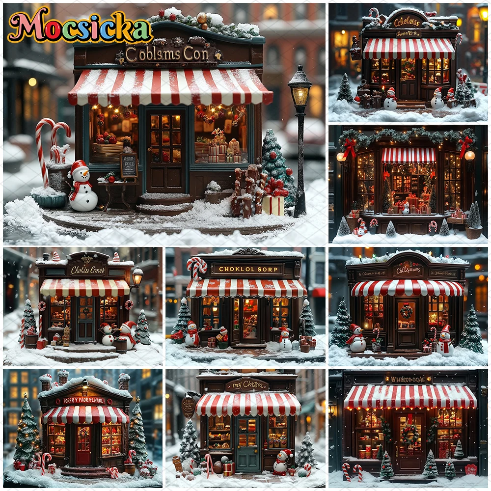 

Mocsicka Christmas House Photography Background Winter Snow Xmas Tree Decorations New Year Party Photo Backdrops Festival Banner
