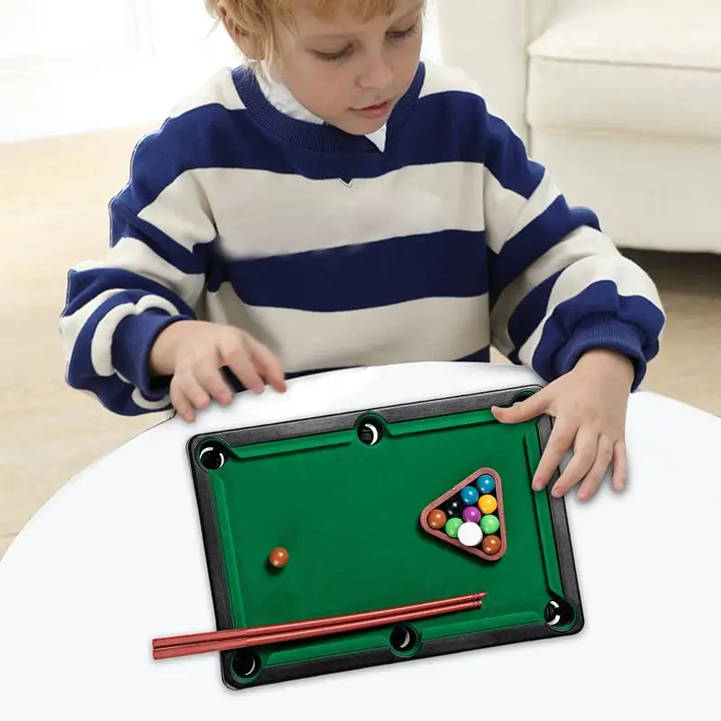 Small Pool Table Tabletop Desktop Billiards Educational Game With 2 Sticks And Balls Home Workplace Desk Stress Relief Games