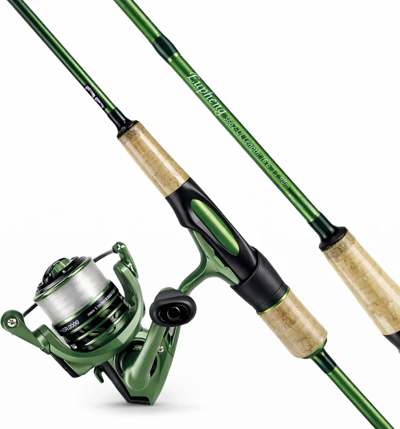 Ultralight Spinning Rod and Reel Combo, Fast Action 6ft Travel Setup, Fits 2-6lb Line, Carbon Blank, 9+1BB 5.2:1 Aluminum Reel w