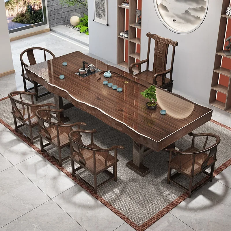 Whole board solid wood large board tea table and chair combination New Chinese log Kung Fu tea making table Office tea set