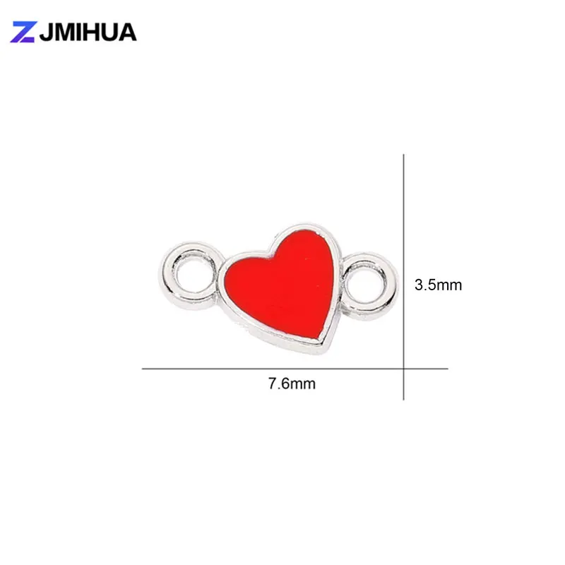 30pcs Enamel Heart Connectors Charm For DIY Handmade Bracelets Anklets Connector Jewelry Making Findings Accessories