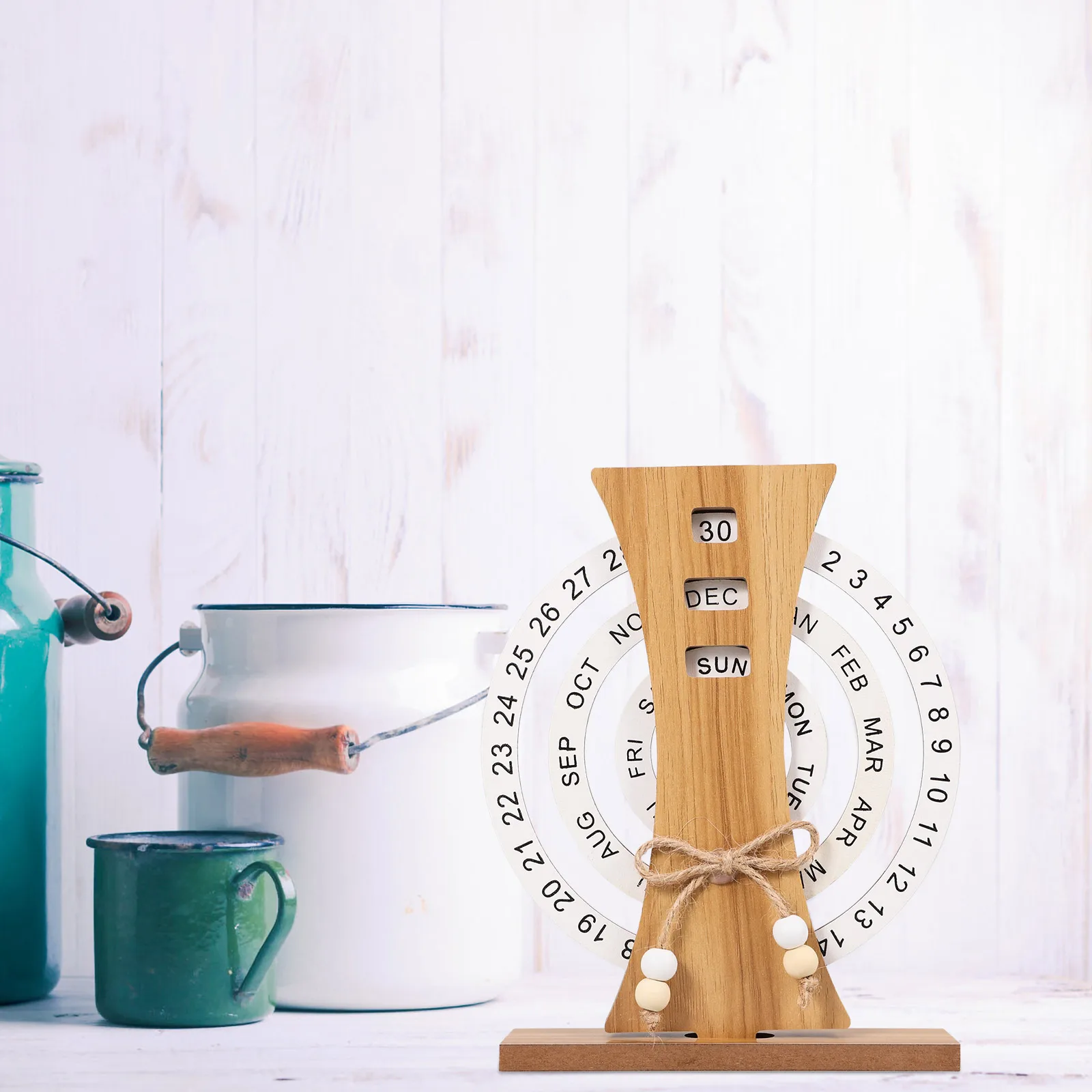 

Wooden Perpetual Desk Home Office Supply Elegant Wood Calendar Reusable Standing Daily Use Calendar Disc Table