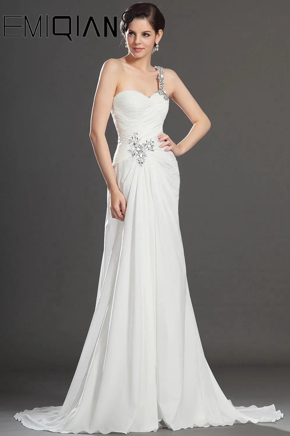 

Elegant One Shoulder Evening Dresses Long 2022 Crystals Beaded High Slit Special Occasion Prom Gown robes de soirée