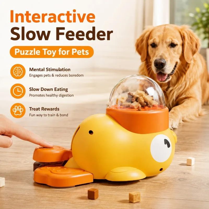 Juguete Dispensador de Comida con Forma de Pato Amarillo, Rompecabezas Interactivo para Gatos y Perros, Dispensador Automático de Golosinas, Gadget de Entrenamiento Divertido