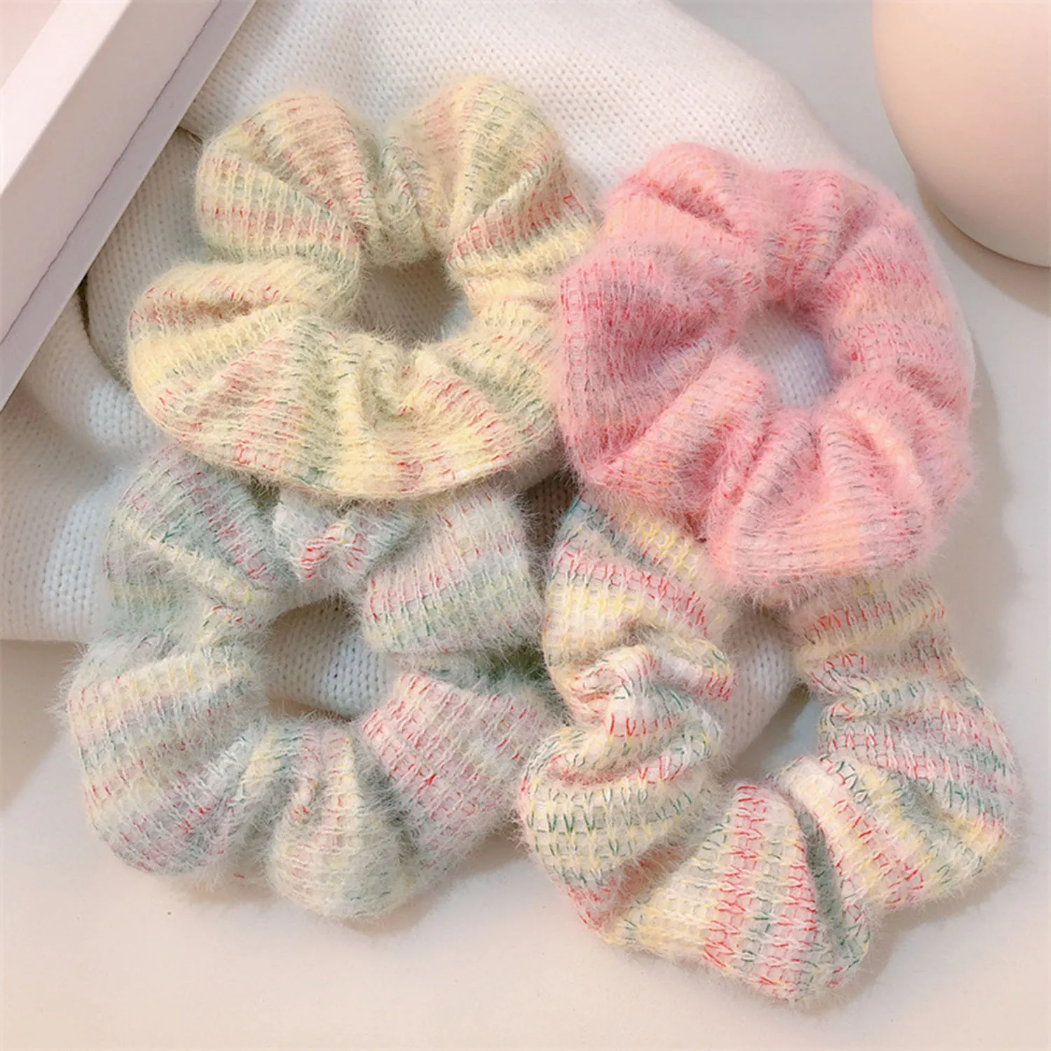 

Knitted Lace Large Intestine Hair Rope Sweet Candy Color Plush Ponytail Holder Hair Ties Hair Bands For Girls Hair Accessories