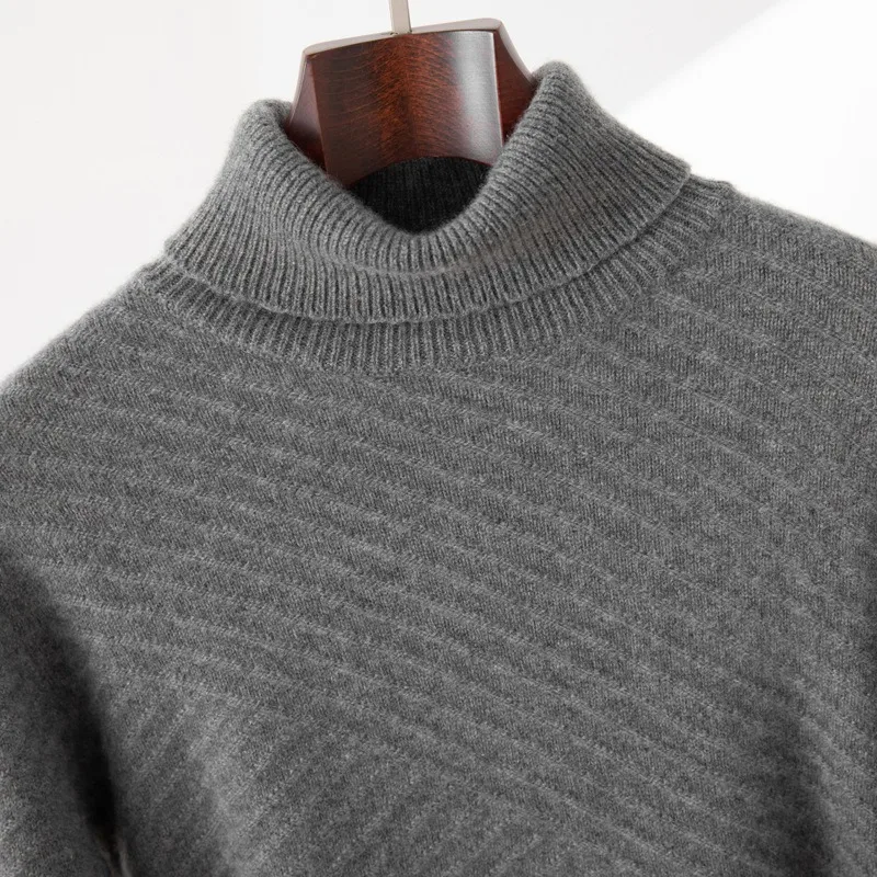 Sweater Kasmir Pria Kerah Tinggi Terbaru 2026, Hangat Tebal Warna Abu-abu untuk Musim Dingin