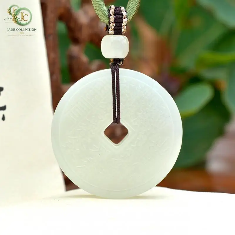 Natural Nephrite White Hetian Jade Mountain Ghost Taoist Amulet Coin Pendant Necklace Men Women Certified Jewelry Lucky Amulets