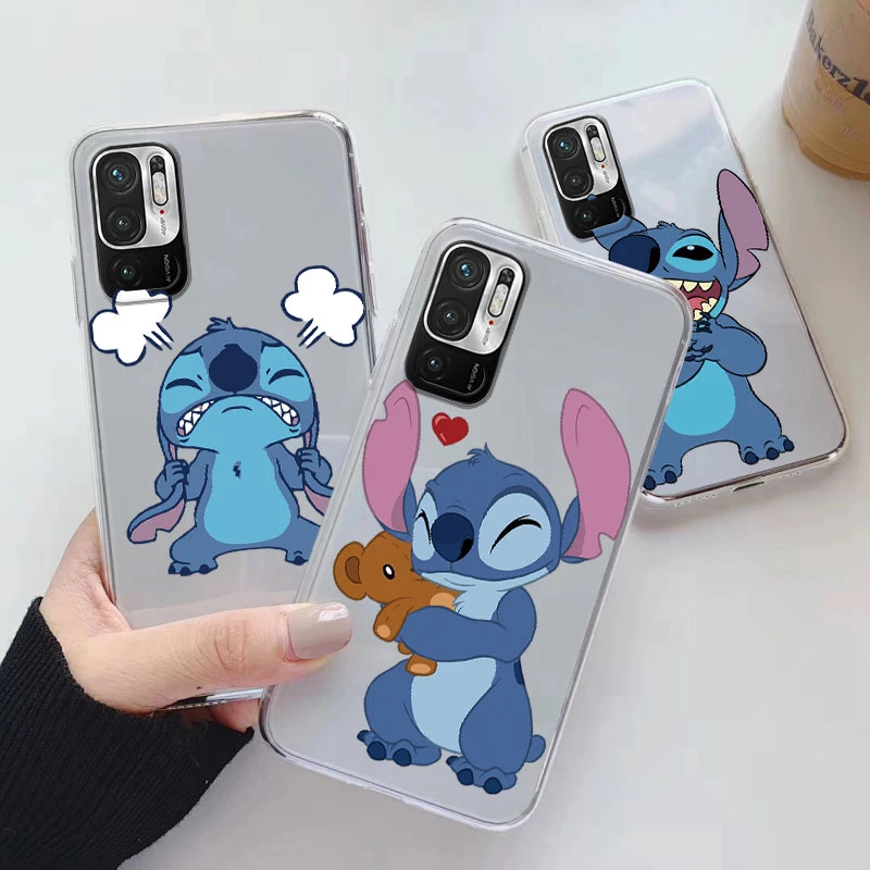 For Redmi Note 10 10T 5G Back Cover Luxury Transparent Phone Case Lilo & Stitch Lover Cartoon Fundas For Redmi Note10 Shell Bags