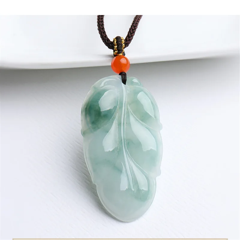 A , Light Green , Golden Branch , Leaf Necklace, Jade Pendant