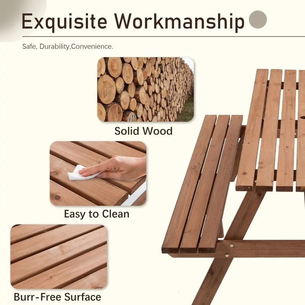 Outdoor fir wood table with built-in benches - image 4