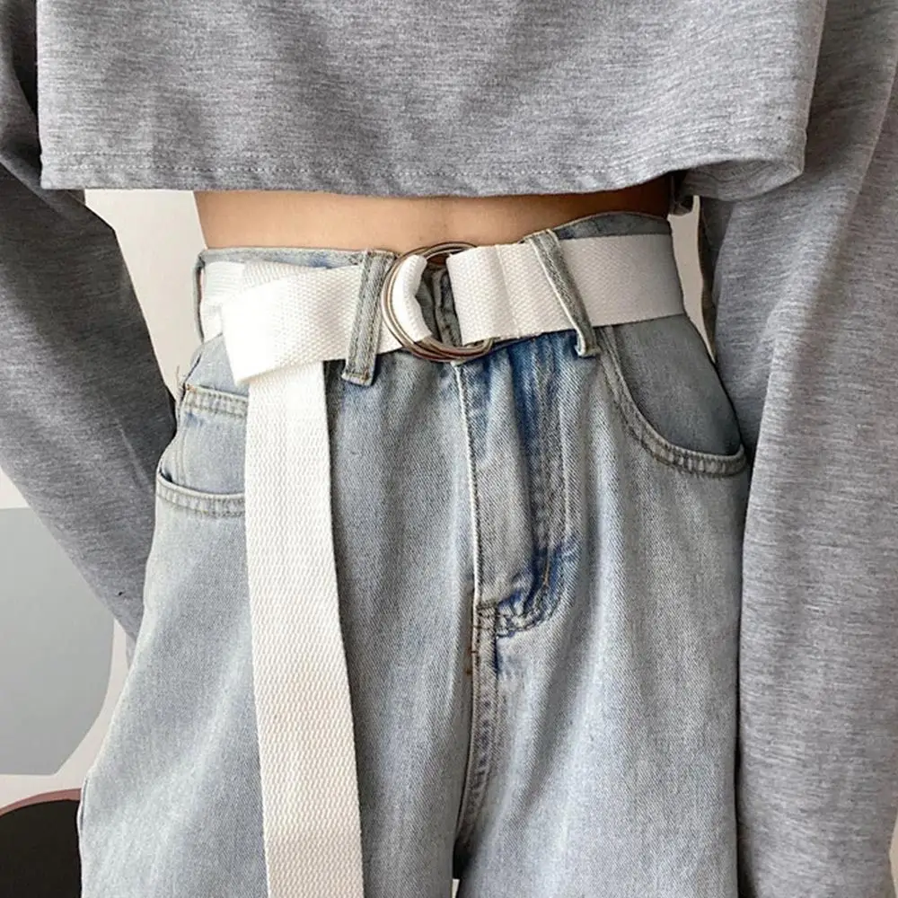 

Trendy Korean Style Canvas Belt Solid Color Casual Adjustable Waistband Non-Punched Lightweight Student Belt for Jeans