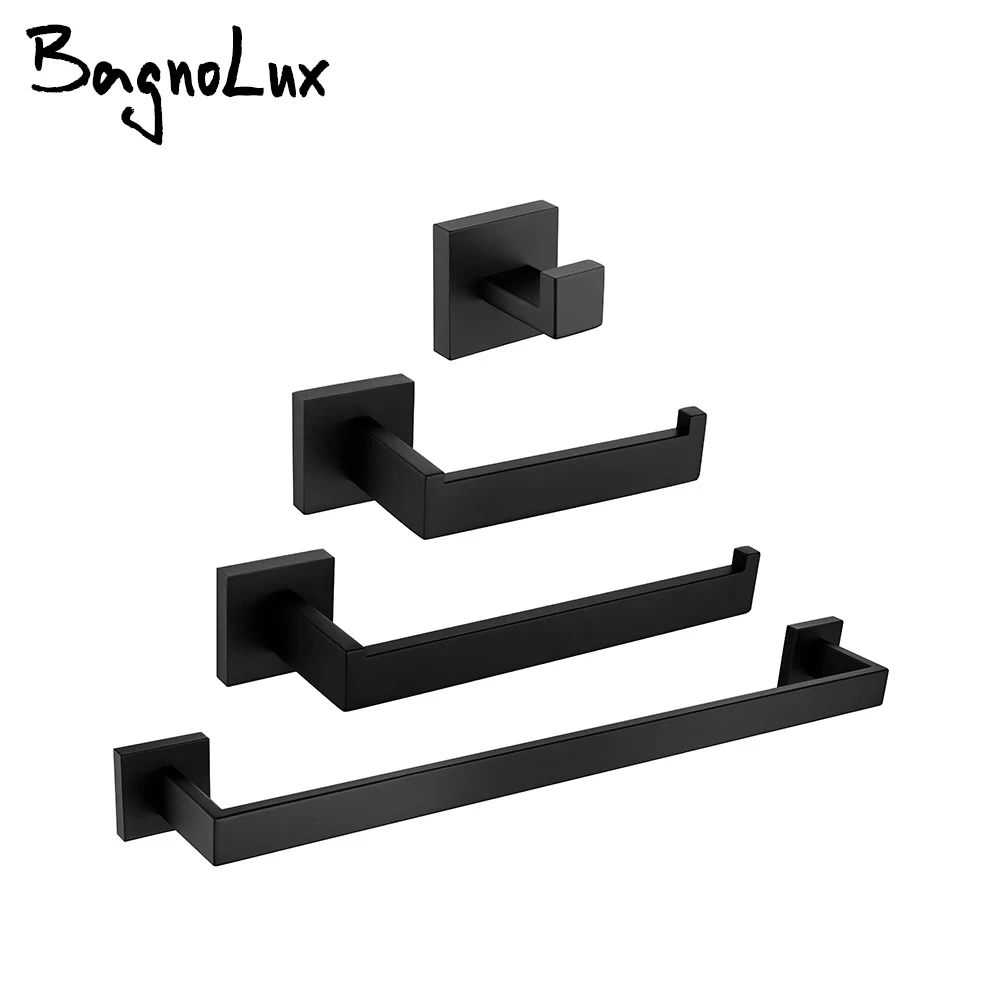 BagnoLux Chrome Black Stainless Steel Beautiful Wall Hook Toilet Paper Holder Towel Ring Towel Bar Bathroom Accessories