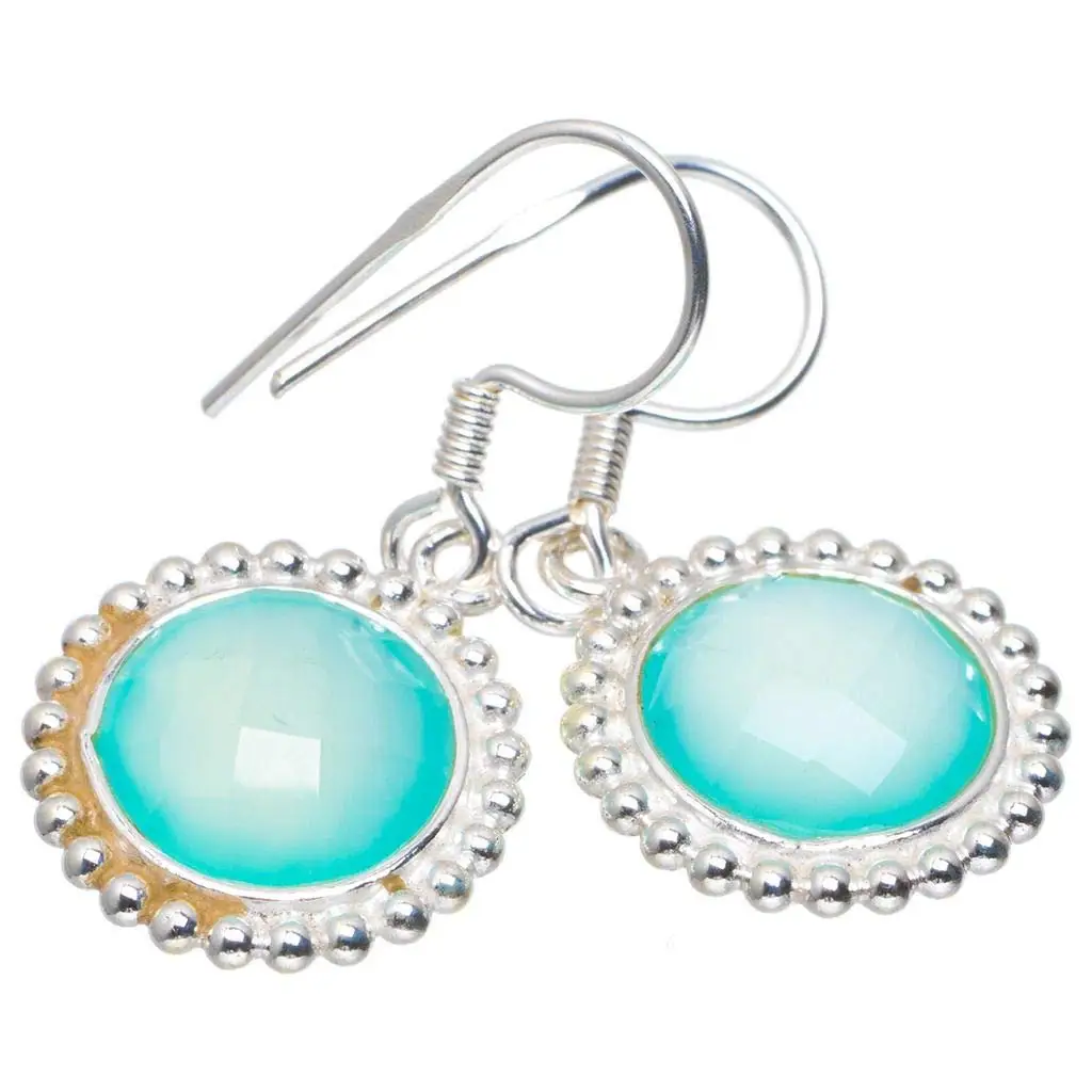 

StarGems® Natural Chalcedony Handmade Unique 925 Sterling Silver Earrings 1.25" A2363