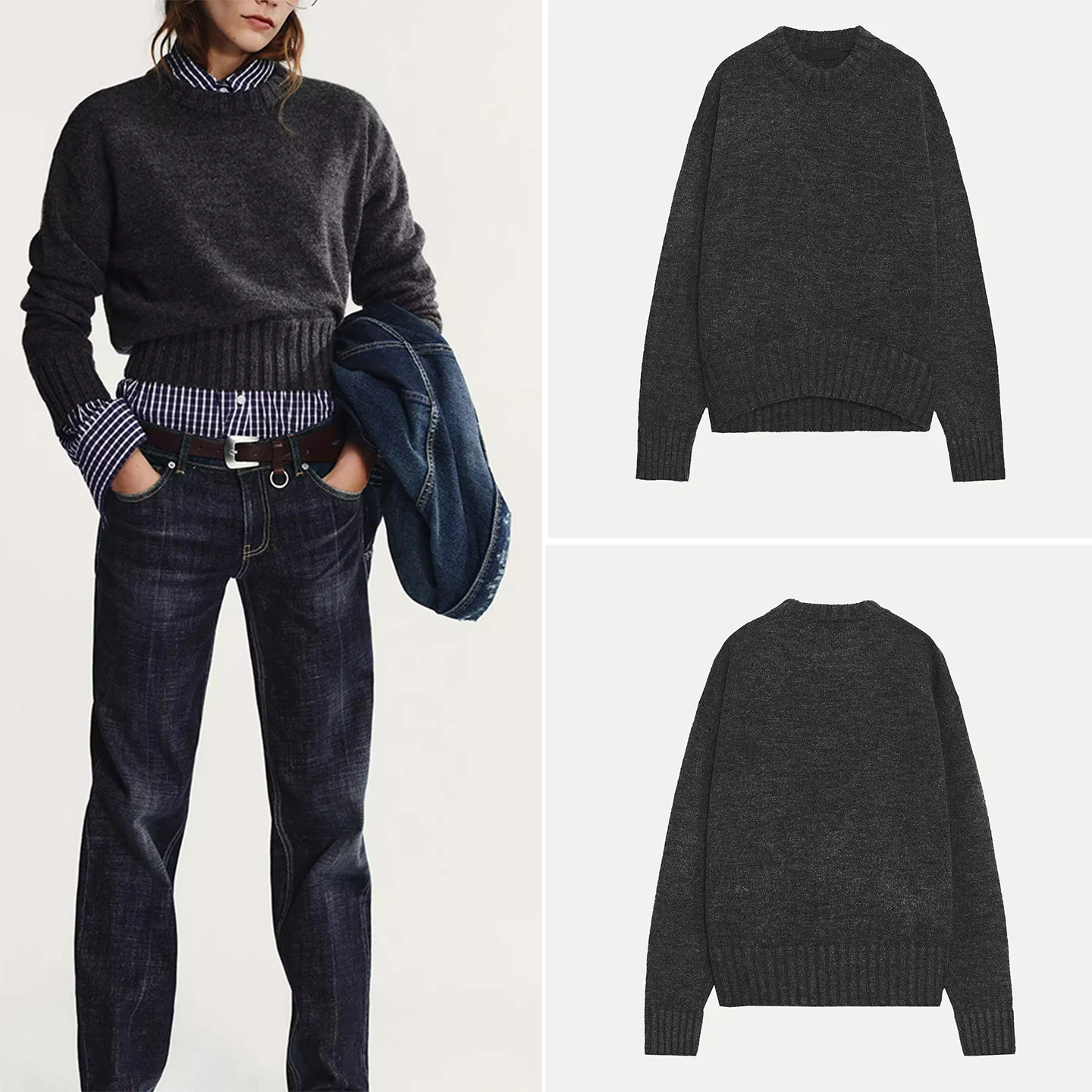 

Z Women's Faion Personali Knitwear Long Sve round Ne Ribbed Ne Top Casual Comfortable Autumn Winter Sweater