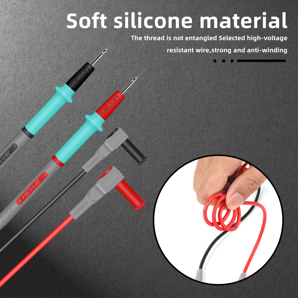 1 Pair Silicone Pen Universal Probe Test Leads Pin for Multimeter Needle Tip Meter Tester Wire Pen Cable 20A with Alligator clip