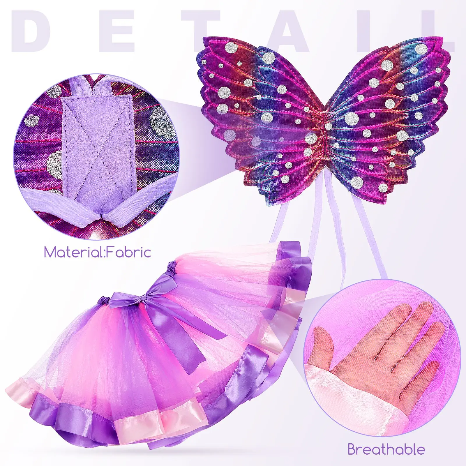 1 conjunto de fantasia de borboleta para meninas, fantasia de princesa com asas de fada, roupas para meninas, asas tutu, festa, acessório de cosplay