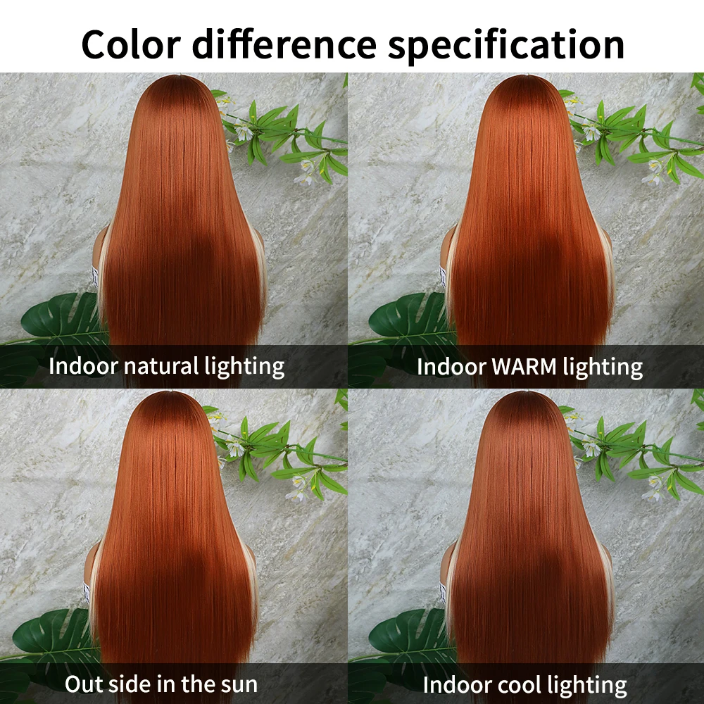 أبولوريل-شعر مستعار بدانتيل أمامي اصطناعي للنساء ، شعر مستعار أشقر ، شعر طويل ناعم مستقيم ، زنجبيل برتقالي ، 13 × 3