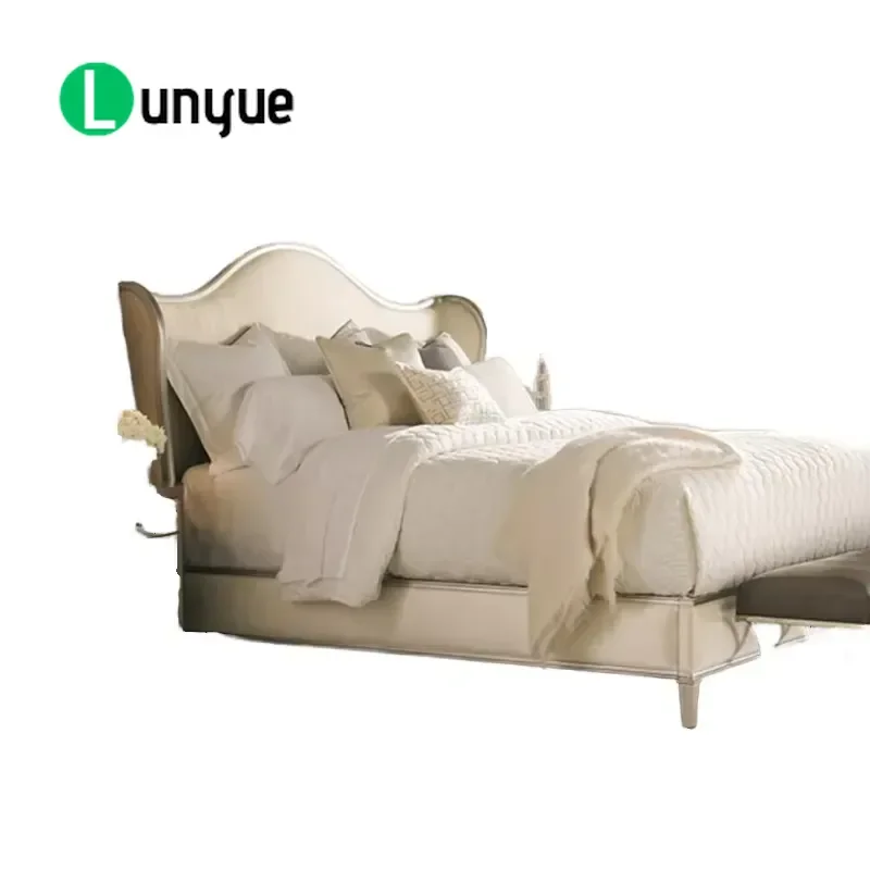 Modern Solid Wood Soft Bed King Size Champagne Gold Frame Luxury Upholstered Platform Bed Set for Master Bedroom Durable