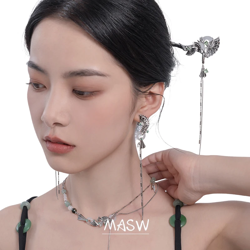 MASW Original Design Vintage Temperament Hairpin High Quality Thick Silver Plated Fan Hair Clip For Women Hear Accessories