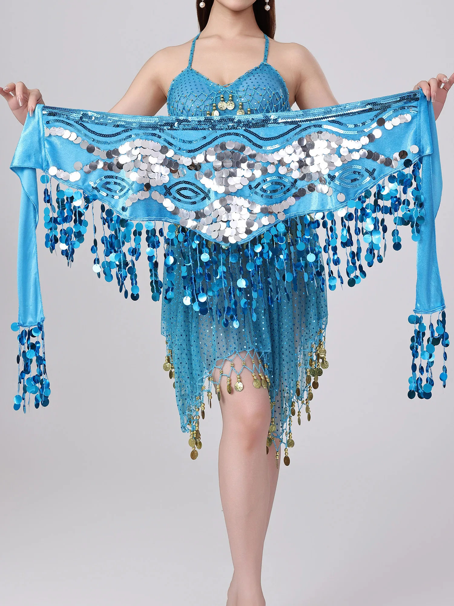 Femmes danse du ventre hanche écharpe jupes paillettes scintillantes gland à lacets taille jupe hanche enveloppement Blleydance Costume pour l'entraînement sur scène