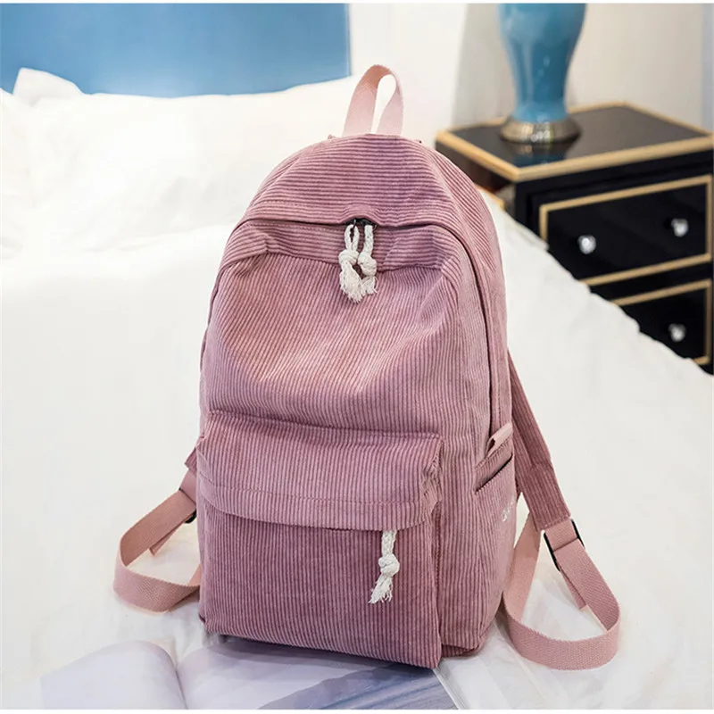 Style Soft Fabric Backpack Female Corduroy Design School For Teenage Girls Striped Women