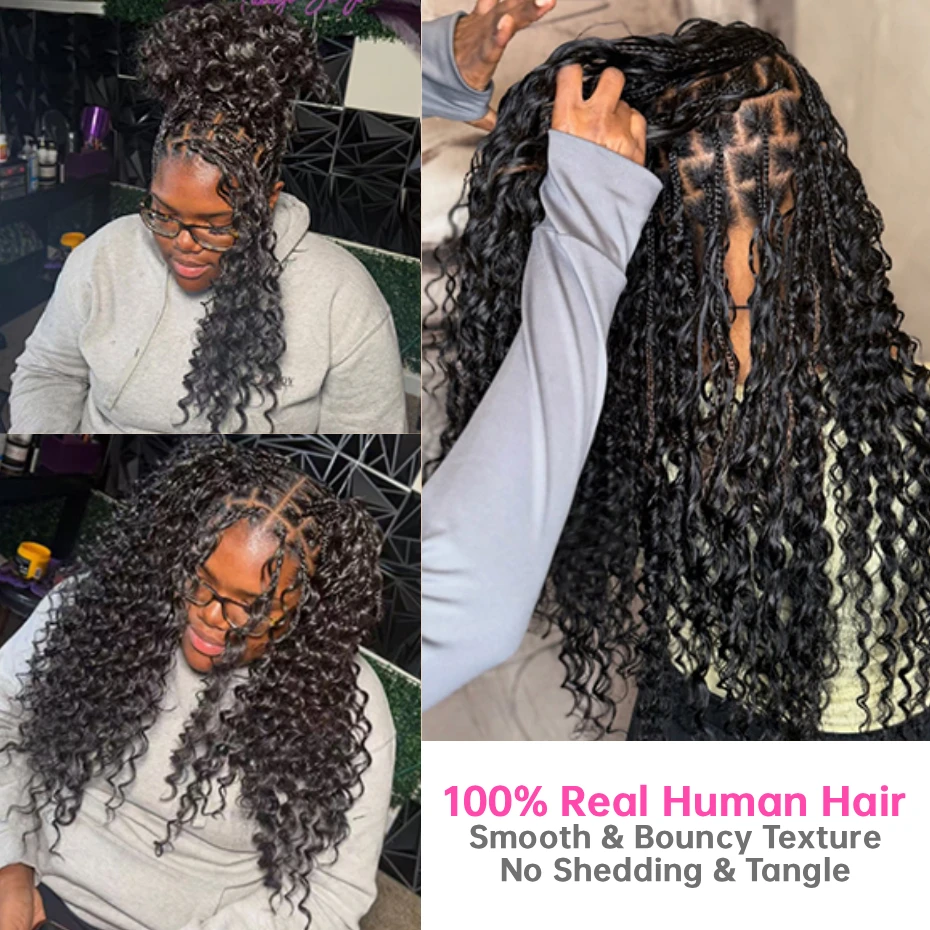 Natural Deep Wave Feather Crochet 100% Human Hair Invisible Miracle Knots Hair Feathered Crochet Human Hair Pre Looped 4 27 Highlight Colored Boho Braids Malaysian Hair Weave Bundles Pre Braided Remy Deep Curly Human Hair Extensions - view 7