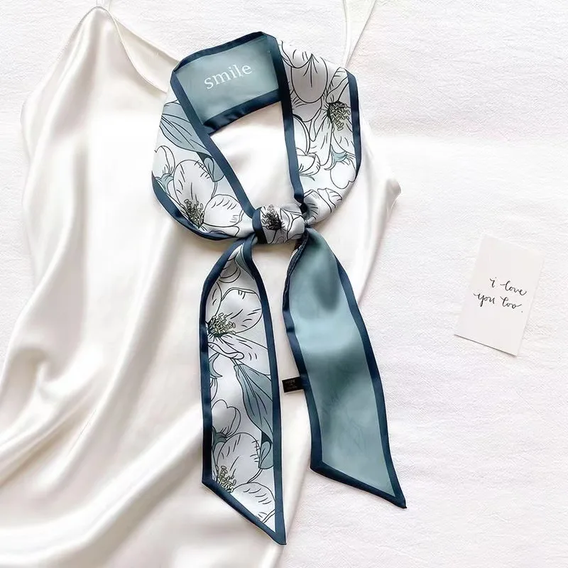 2024 New Silk Scarf Hair Band Long Ribbon Bow Korean Printing Letter Hair Scarf Fashion Women Ponytail Holder Hair Accessories