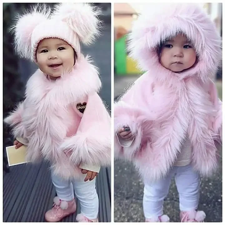 Children girl fur jacket cape infant girls formal princess loading cape baby plush cloak kids gril party cloak Fur coat Boleros