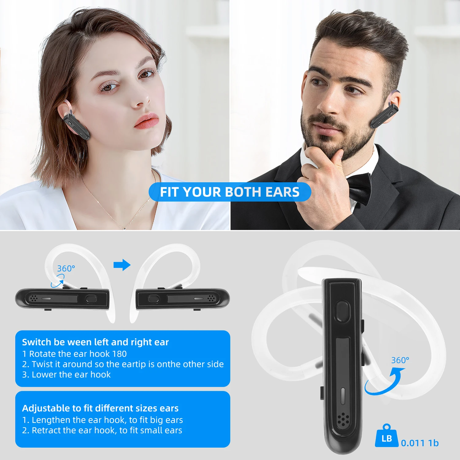 2024 Newest Wireless Headphones Bluetooth 5.3 Headset Adjustable Ear-Hook Handsfree Mini Earphones With HD Mic For Smart Phones