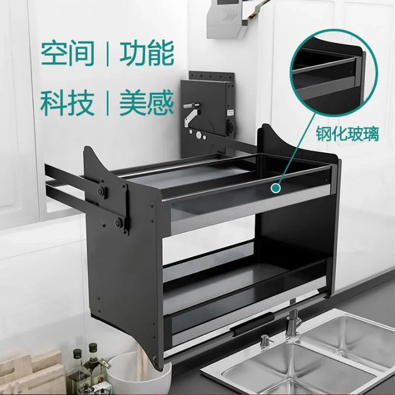 Hanging cabinet lifting basket pull-down damping buffer thickening pull-down shelf kitchen