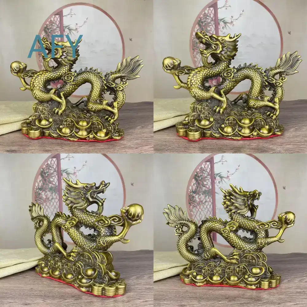 Brass Money Dragon Decoration for Chinese Zodiac Year of the Dragon Five-Clawed Golden Dragon Lucky Charm Antique Brass Home