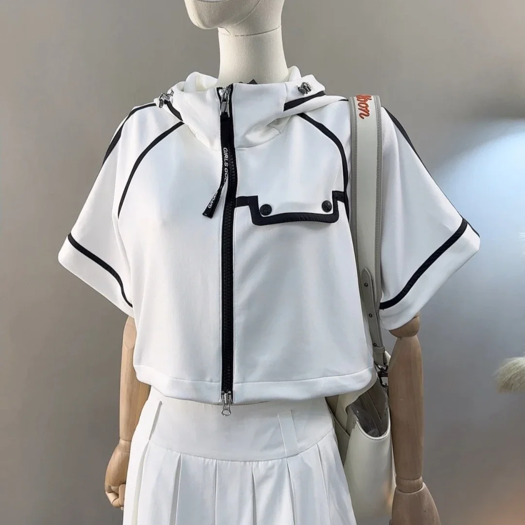 Women's Golf Hooded Jacket 2026 Fall New Korean Style Zip-Up Cape Lightweight UV Protection Quick-Dry Breathable Polyester Soft