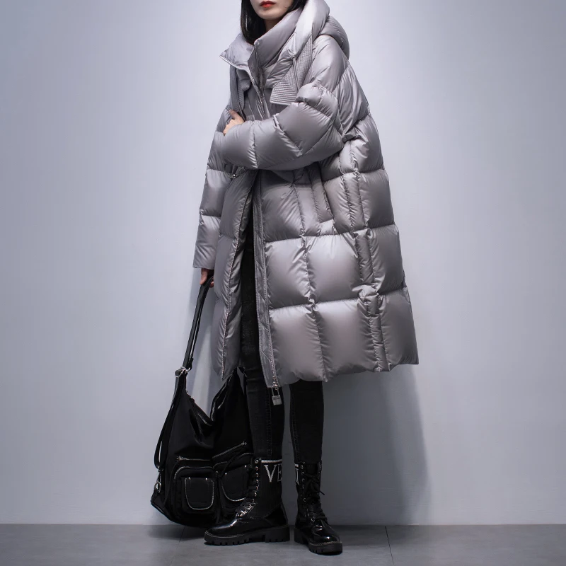 

Winter New Thicken Down Jacket Women's Warm Parker Fashion 90% White Duck Down Hooded Coat Female Loose Long Overcoat 2024