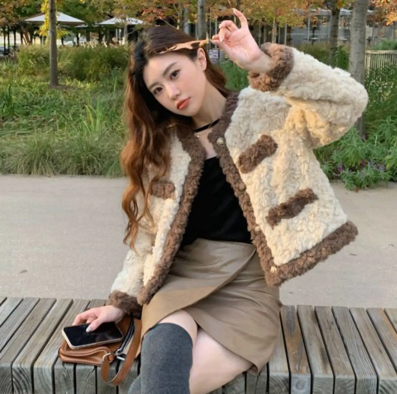 Donna Autunno Inverno Spessa Giacca in pelliccia sintetica Colorblock Maxi Cappotto Corto Cappotti caldi Cintura di lusso Pelliccia Parka Bontjas Giubbotti Capispalla