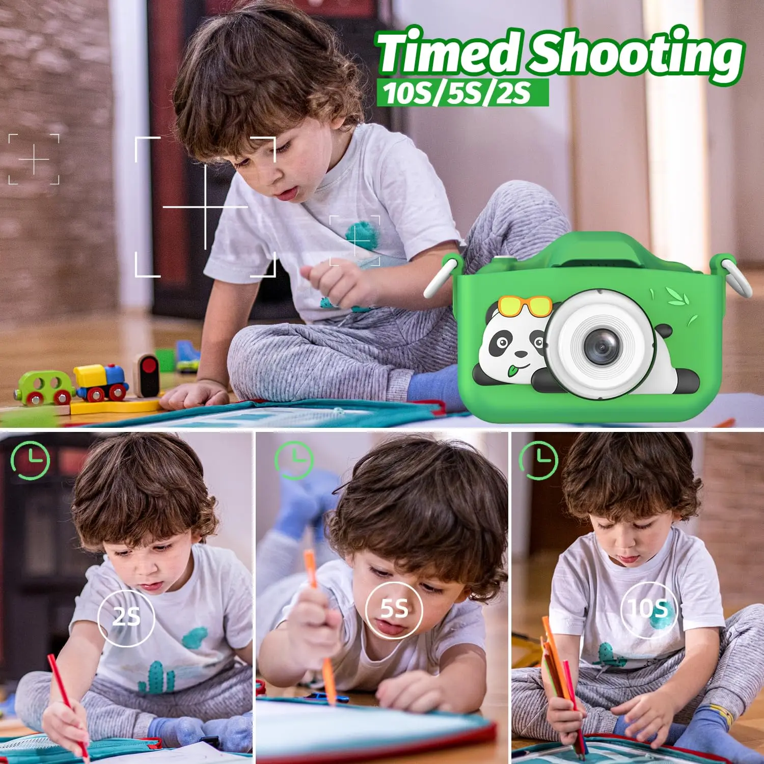 Kids Mini Camera Cartoon Panda Toys for Girls Boys Birthday Gifts 1080P HD 2inch Screen With 32G SD Card Record Life Camera