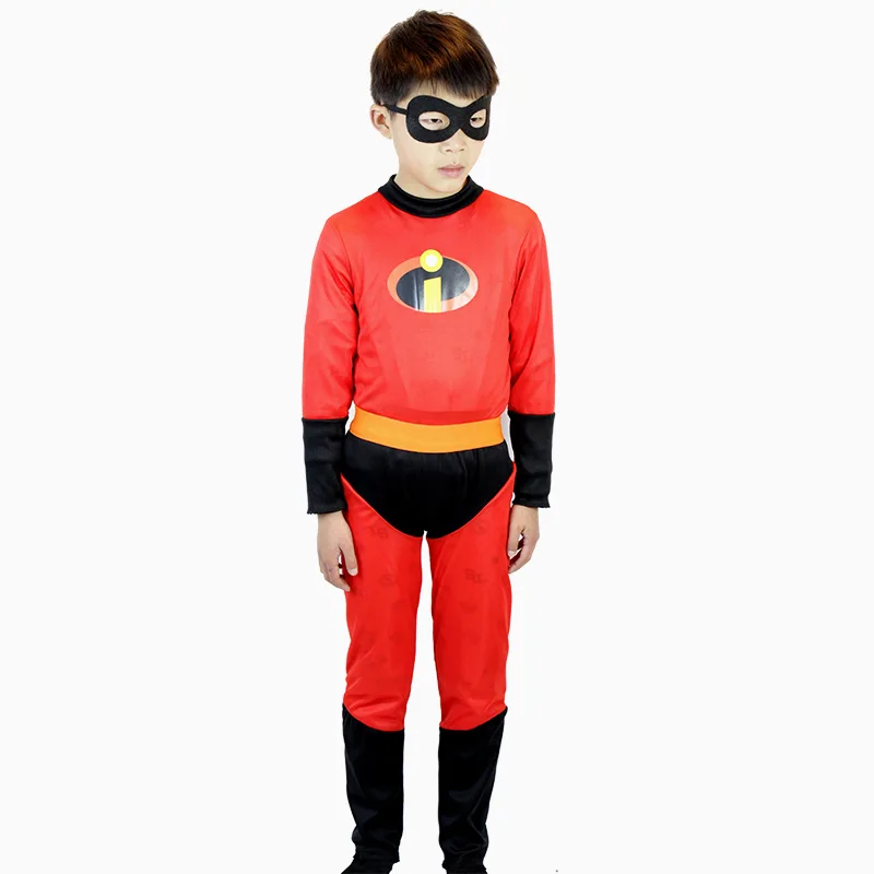 어린이 할로윈 애니메이션 의상 소녀 Mr Incredible 2 코스프레 코스튬 보이 슈퍼 히어로 팬시 원피스 업 어린이 빨간 점프수트 마스크 포함