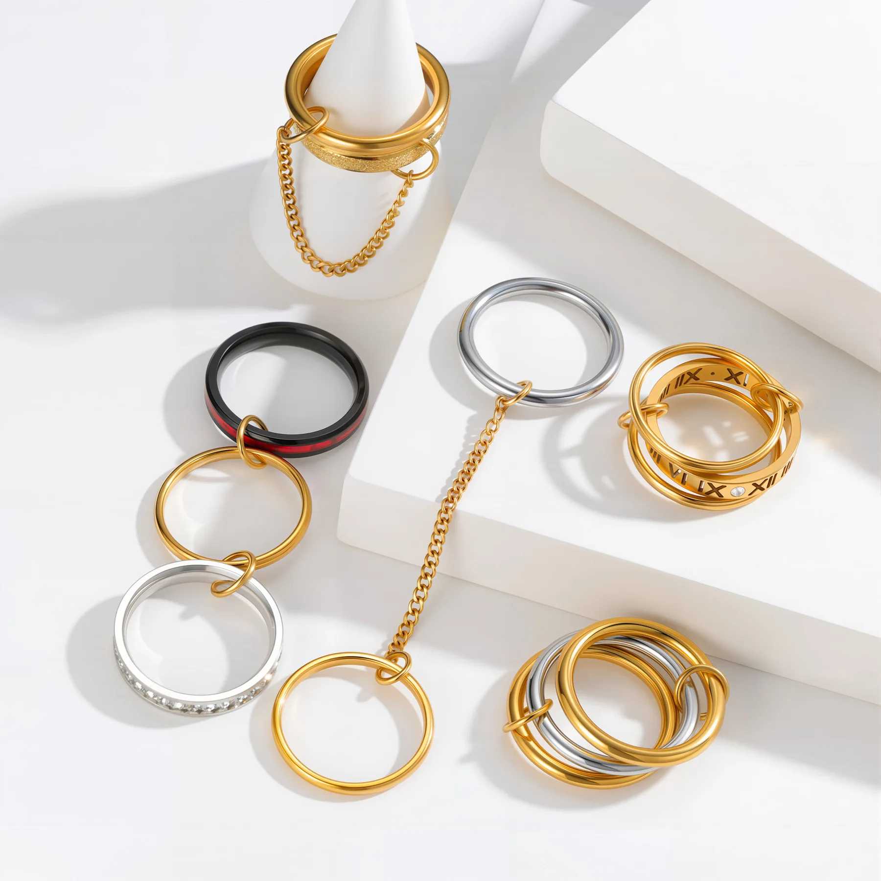 2026 Charm Multi-layer Circle Sanding Stainless steel Women's Ring  Geometric Stylish Unique Design Jewelry Daily Versatile